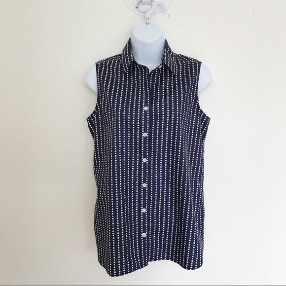 LANDS’ END Navy & Pink Polka Dot Supima Cotton Sleeveless Shirt, 2 / S - Picture 4 of 10